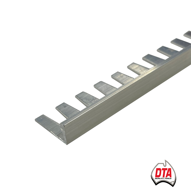Aluminium formable tile angle edge trim with DTA Australia logo
