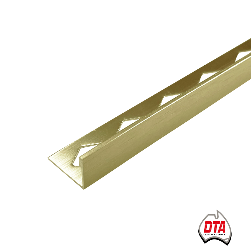 Angle aluminium in gold tile trim corner protection with DTA logo