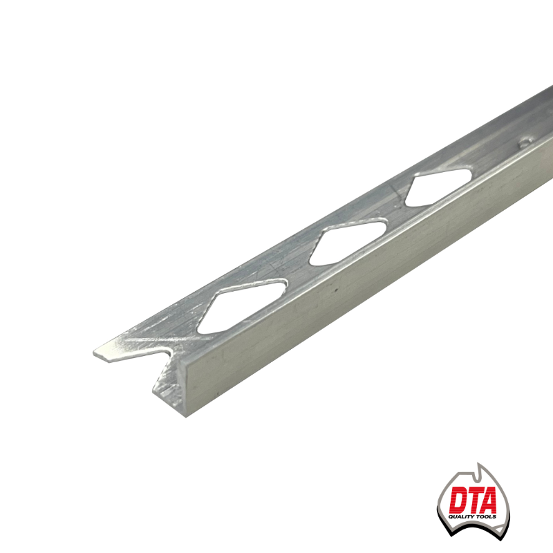 Aluminium L-shaped angle mill finish with DTA Australia logo