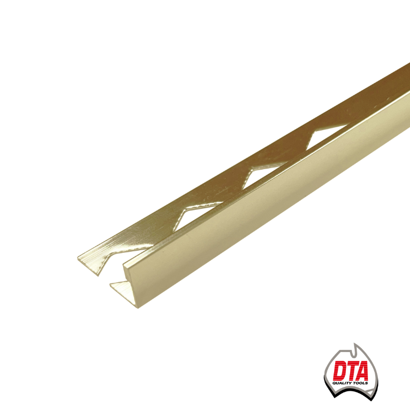 Gold aluminium angle with DTA Australia logo