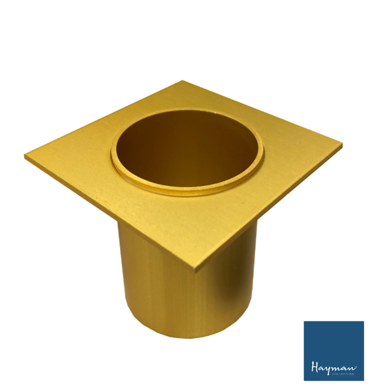 Gold aluminium drain outlet with Hayman logo