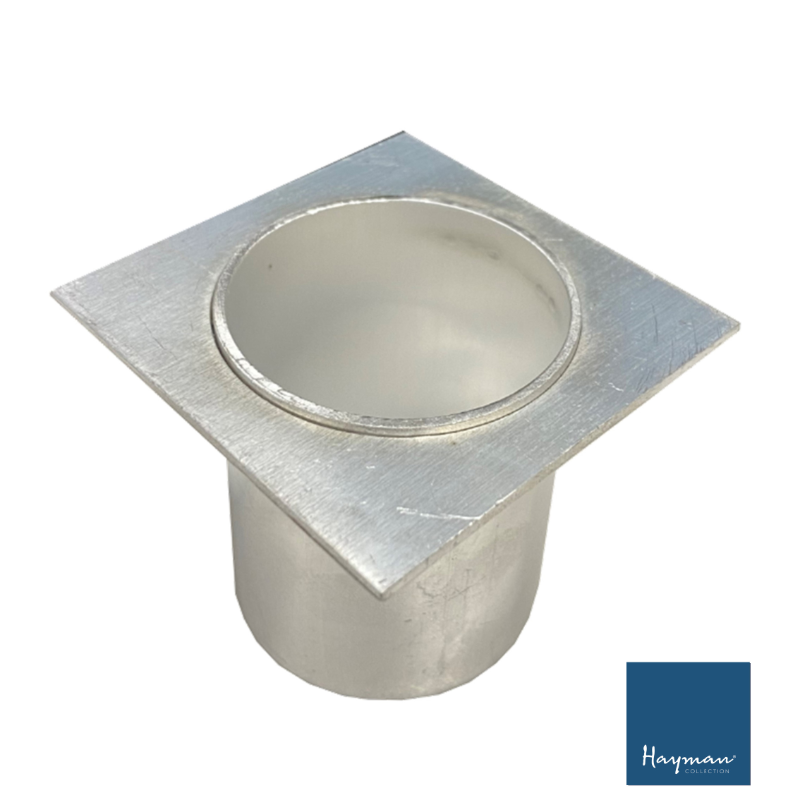 Aluminium drain outlet with Hayman logo