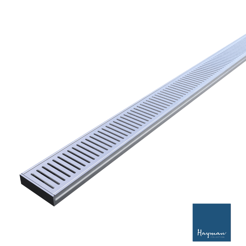 Aluminium shower grate drain kit with Hayman logo