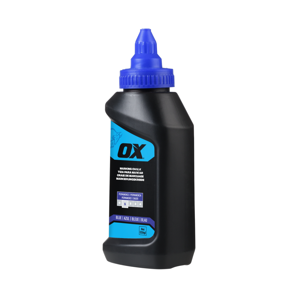 Bottle of OX 8oz Standard Blue Marking Chalk Permanence 1 construction trades supply