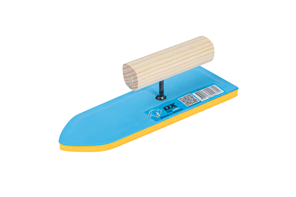 OX Pro Pointed Rubber Grouter professional tiling tool with steel insert rubber blade and traditional timber handle