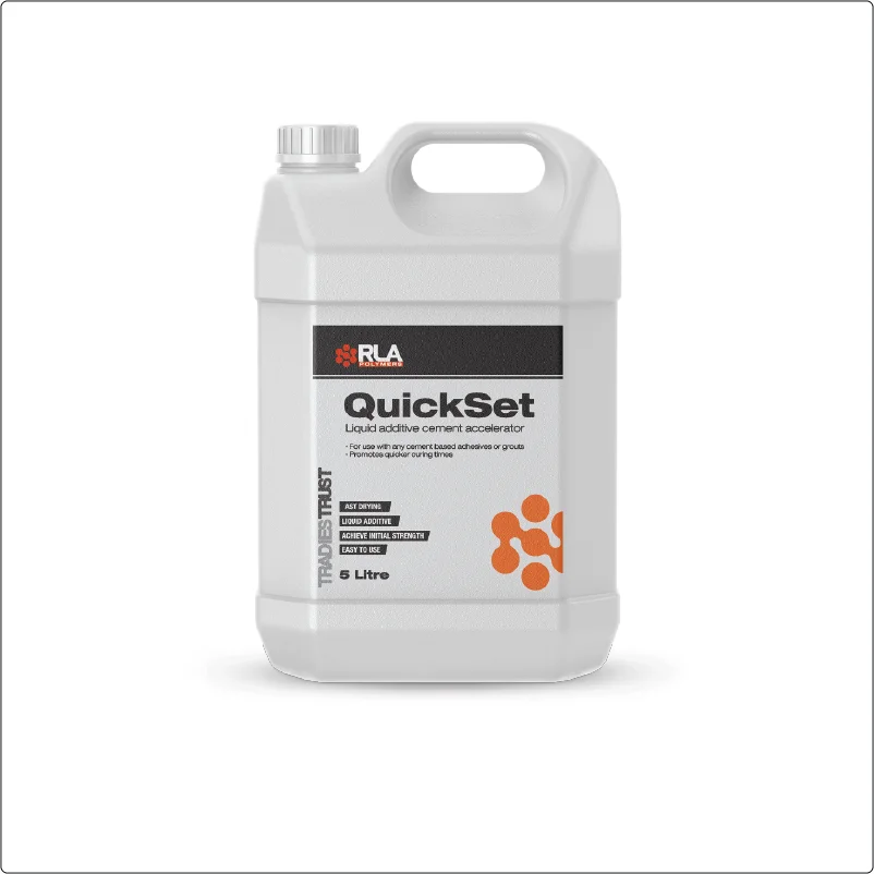White container of RLA QuickSet liquid additive on a white background